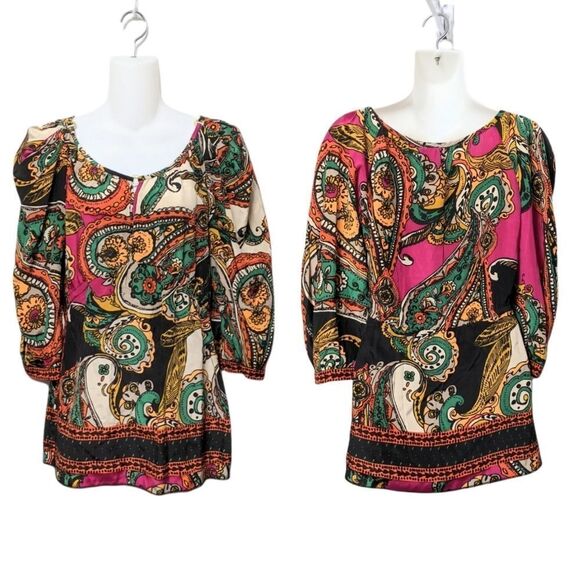 YOANA BARASCHI Floral Paisley Puff Sleeve Top XS - Picture 1 of 7